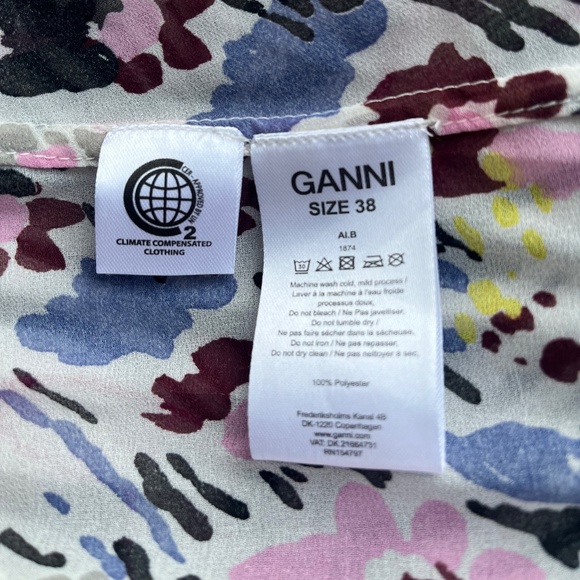 Ganni Pleated Georgette F3403 Multicolor Egret Floral Sleeveless V-neck Dress - Picture 11 of 12